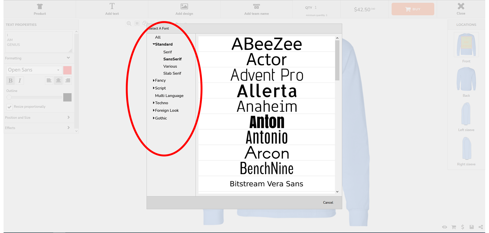 step 5 to select printing fonts